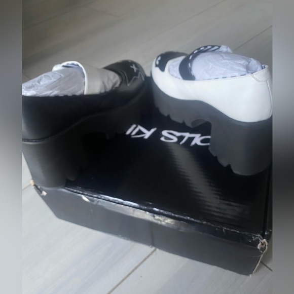 Dolls Kill x Emily The Strange | Cat You Later Platform Black / White Mary Janes - Picture 4 of 12